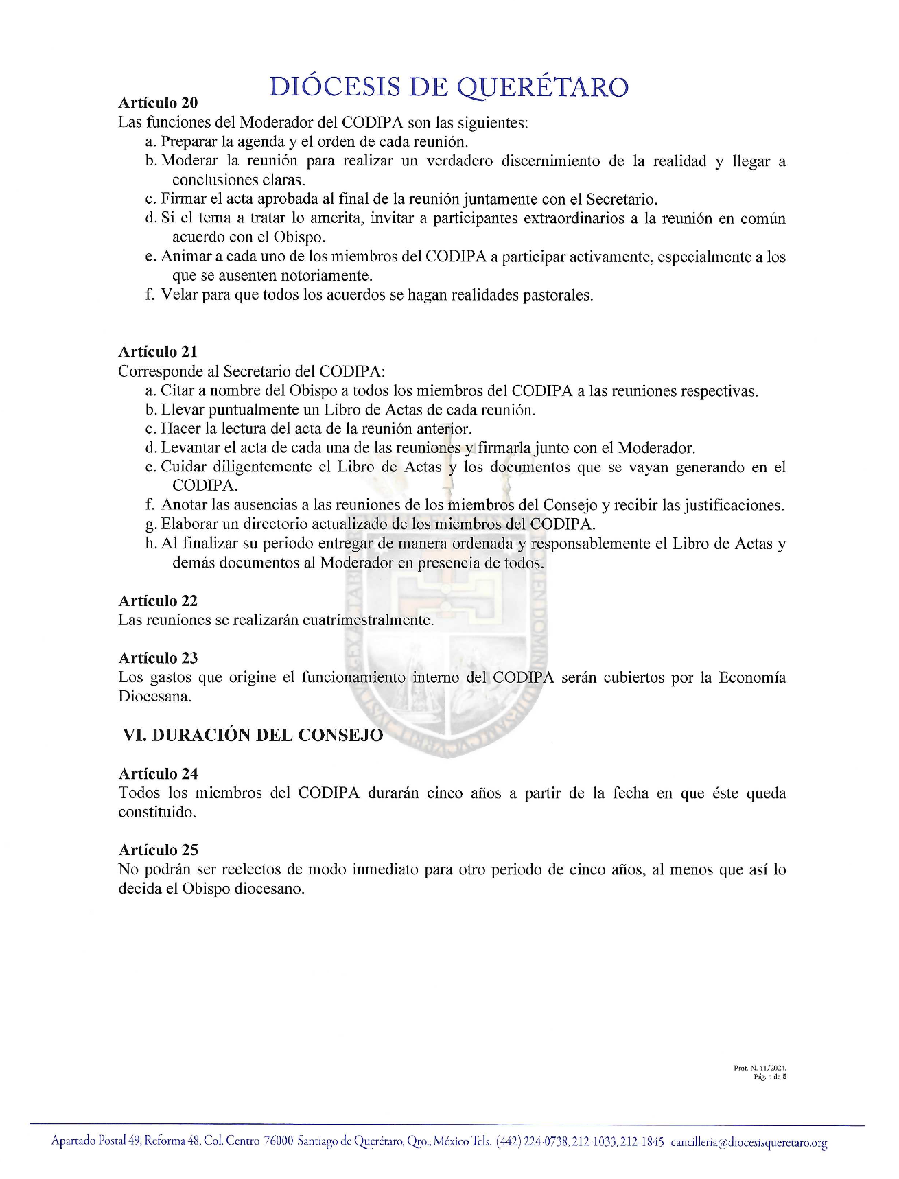 Prot. N. 11/2024 Asunto: Decreto de Constitución del Consejo Diocesano de Pastoral y aprobación de sus Estatutos 6